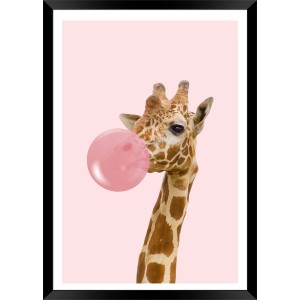 Quadri: Giraffa con gomma da masticare, quadro con animale incorniciato per cameretta.