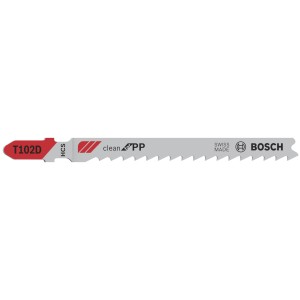 Lama per seghetto alternativo Bosch T102D per tagli puliti nella plastica.