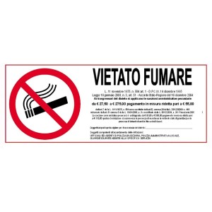 Cartello "Vietato Fumare" con cerchio rosso e sigaretta barrata.