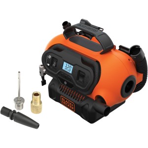 Pompa ad aria Black+Decker BDCINF18N con accessori. Compressore con display digitale e maniglia.