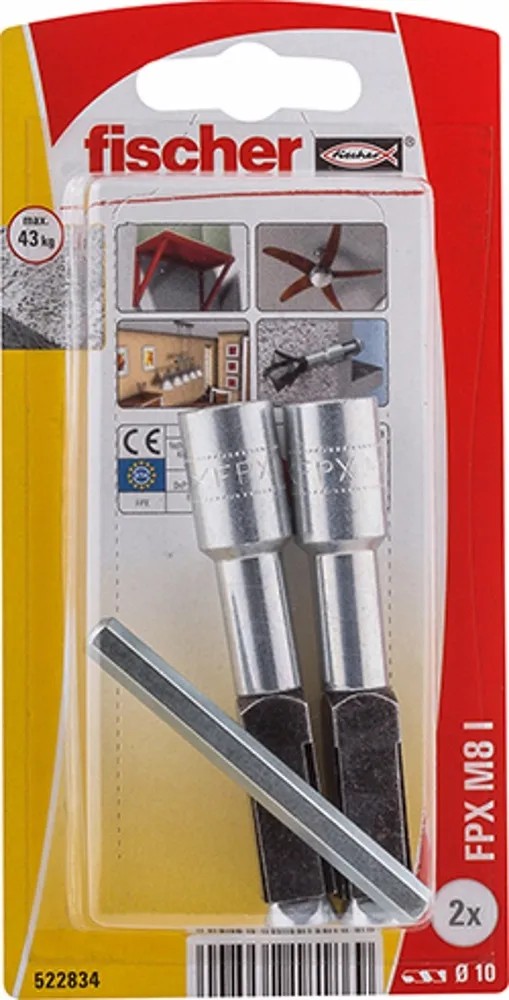 Tassello In Acciaio FPX M8 Per Calcestruzzo Cellulare - 2 Pezzi, Filettato Internamente