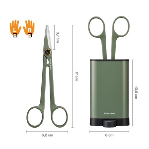Forbici da giardinaggio Fiskars con supporto, manici lunghi, verde, per tagli precisi in giardino o sul davanzale.