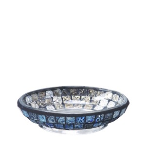Dispenser sapone decorativo t.b.t. con motivo a mosaico nei toni del blu e argento.