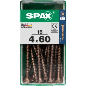 Viti per legno SPAX 4x60 mm, confezione da 16, per collegamenti in legno.