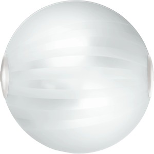 Plafoniera t.b.t. bianca rotonda con strisce orizzontali.