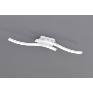 Plafoniera LED moderna t.b.t. con elementi luminosi bianchi curvi.