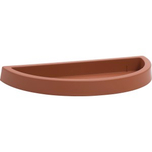 Sottovaso semicircolare color terracotta per vasi da fiori.