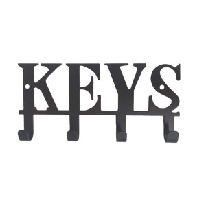Portachiavi nero con scritta "KEYS" e quattro ganci.