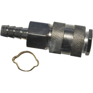 Attacco rapido per compressore con raccordo per tubo e fascetta.