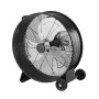 Ventilatore t.b.t. nero con ruote per un uso flessibile.