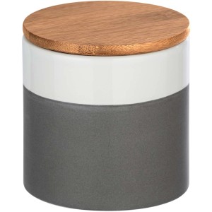 Contenitore Wenko Malta, 0,45 litri, barattolo in ceramica con coperchio in bambù, grigio/bianco.