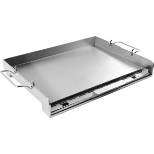 Piastra grill Plancha Jamestown in acciaio inox, look metallo lucido con maniglie.