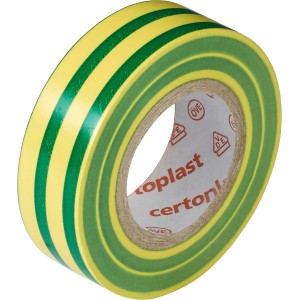 Rotolo di nastro isolante OBI verde-giallo, larghezza 15 mm, per installazioni elettriche.