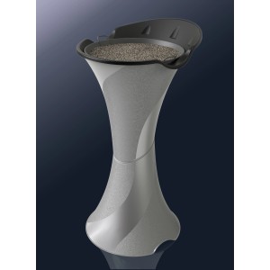 Colonna decorativa da giardino grigia con ciotola per piante o decorazioni.