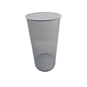 Cestino portarifiuti grigio in rete metallica, t.b.t. per ufficio o studio.