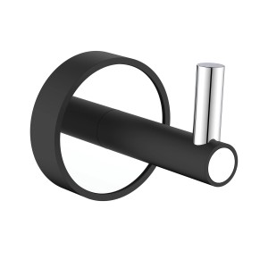 Appendiabiti a muro nero con elemento cromato per bagno e WC.