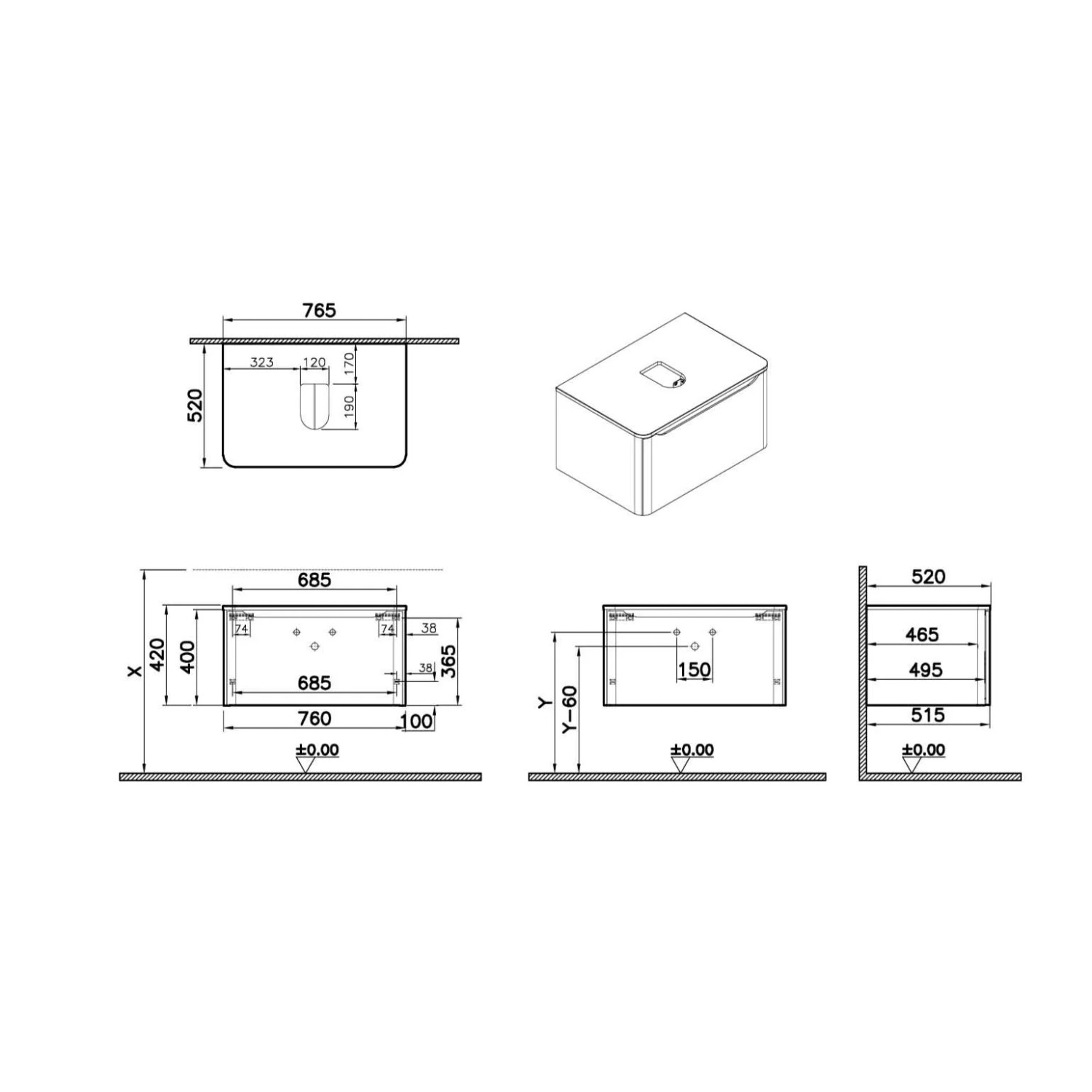 Mobile bagno base lavabo sospeso 1 cassetto Integra Round 100 cm golden oak_2