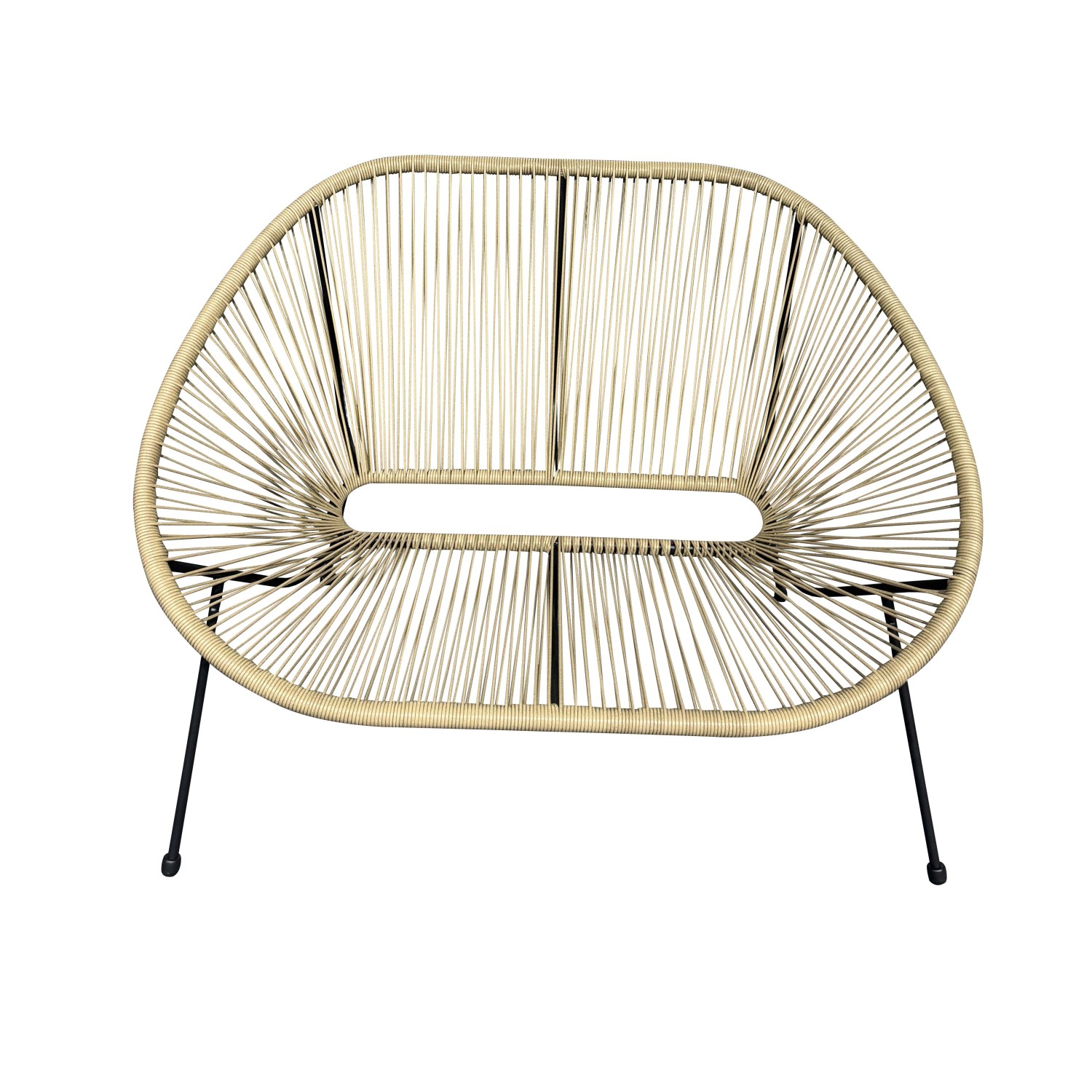 Divano da esterno t.b.t. con corda beige e struttura in metallo nero.