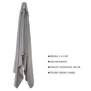 Ombrellone grigio t.b.t., chiuso. Accessorio per la protezione solare.