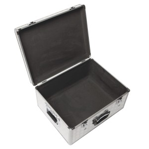 Valigetta porta attrezzi LUX AKW 245 aperta in alluminio, vuota con interno imbottito.