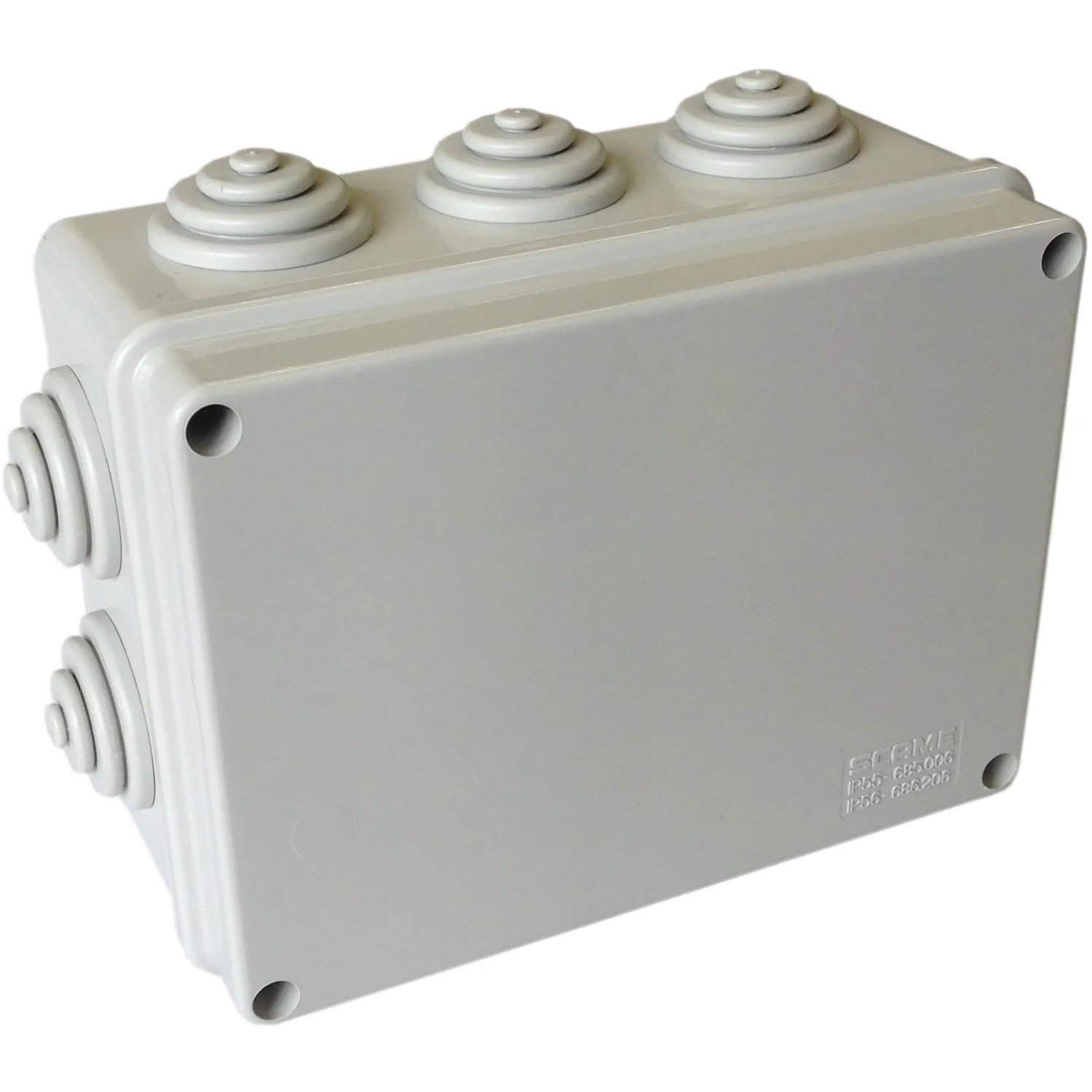 Scatola da parete t.b.t. grigia per installazioni elettriche.