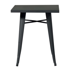 Tavolino da giardino t.b.t. nero con piano quadrato e struttura in metallo.