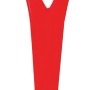 Raschietto per ghiaccio rosso con manico e foro per appenderlo.