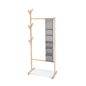 t.b.t. Appendiabiti da terra in bambù con ganci e scomparti.