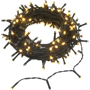 Catena luminosa da esterno arrotolata con LED bianco caldo.