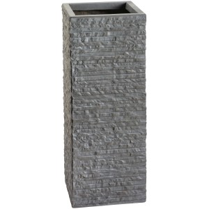 Vaso per piante Valsonne antracite, alto 60 cm, con effetto pietra e struttura a scanalature.