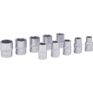 Set di chiavi a bussola esagonali da 10 pezzi, misure 10-24 mm, per cricchetto, acciaio al cromo vanadio.