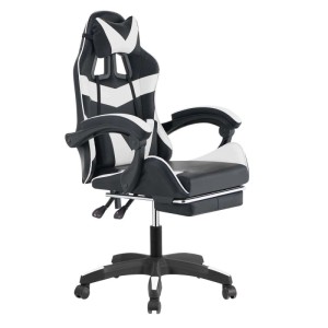 Sedia gaming reclinabile con poggiapiedi e supporto lombare nero/bainco