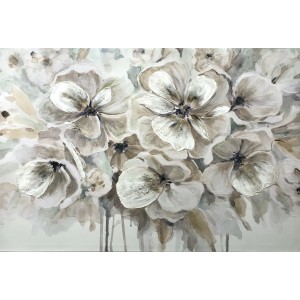 Dipinto floreale nei toni del bianco e del grigio, arte astratta per spazi abitativi.