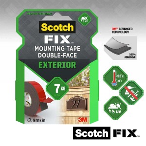 Scotch FIX Nastro di montaggio per esterni, biadesivo, 19mm x 3m, portata fino a 7kg.
