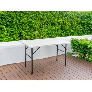 Tavolo pieghevole in acciaio e piano plastica stampata 122x60 cm H 74 cm
