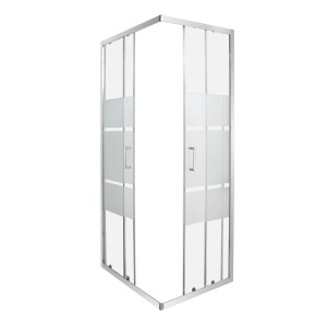Box doccia angolare t.b.t. con vetro satinato e telaio argentato.