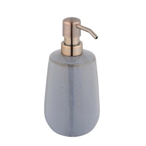Dispenser sapone Wenko Sirmione in ceramica grigia con dettagli color rame, 430 ml.