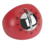 Timer da cucina rosso a forma di uovo con dettagli cromati.
