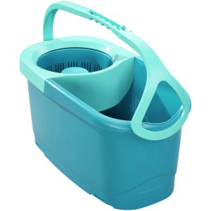 Leifheit Clean Twist Disc Mop Ergo Set, dispositivo di pulizia con secchio e filtro centrifuga turchese e verde menta.