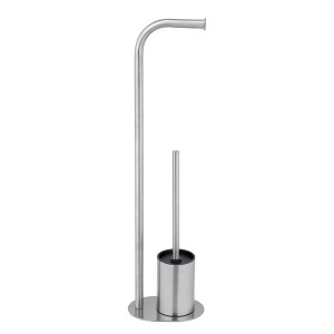 t.b.t. Porta carta igienica con scopino, effetto acciaio inox.