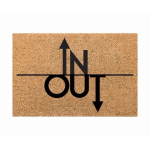 Tappeto zerbino con frecce "IN/OUT", fibra naturale, per interni ed esterni.