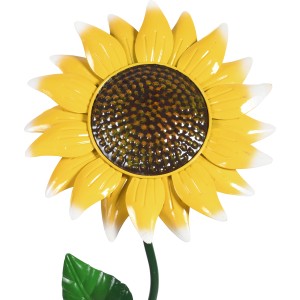 Decorazione da giardino: paletto a forma di girasole giallo in metallo, altezza 100 cm.