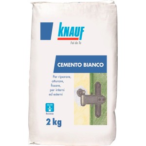 Sacco di cemento bianco Knauf da 2 kg, ideale per riparazioni interne ed esterne.