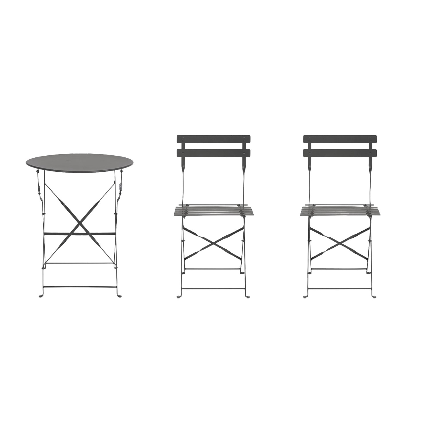 Set bistrot pieghevole AUSTIN in acciaio con tavolo e due sedie per terrazza e giardino.