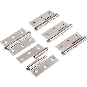 Set di 5 cerniere nichelate, a sgancio rapido, semi-larghe, sinistre, 50x40 mm, per collegamenti flessibili.