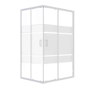 Box doccia t.b.t. con telaio bianco e vetro parzialmente opaco.