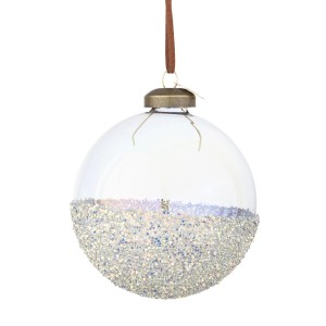 Palla di Natale trasparente con glitter argento, categoria Sfere e addobbi.