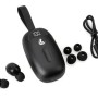 Cuffie in-ear t.b.t. nere con custodia di ricarica, auricolari e cavo USB.