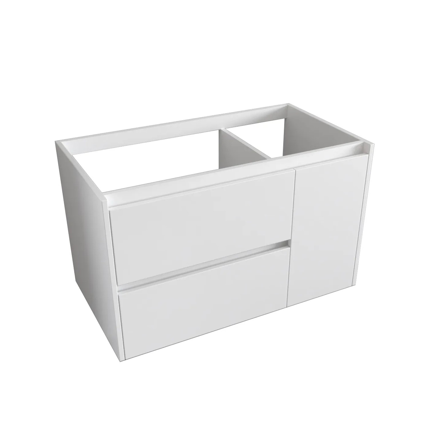 Mobile bagno t.b.t. bianco con due cassetti e un'anta per arredo bagno.