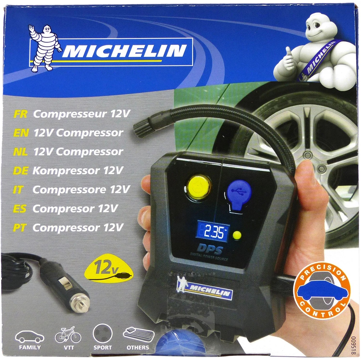 Compressore Michelin 12V in scatola, accessorio auto esterno.